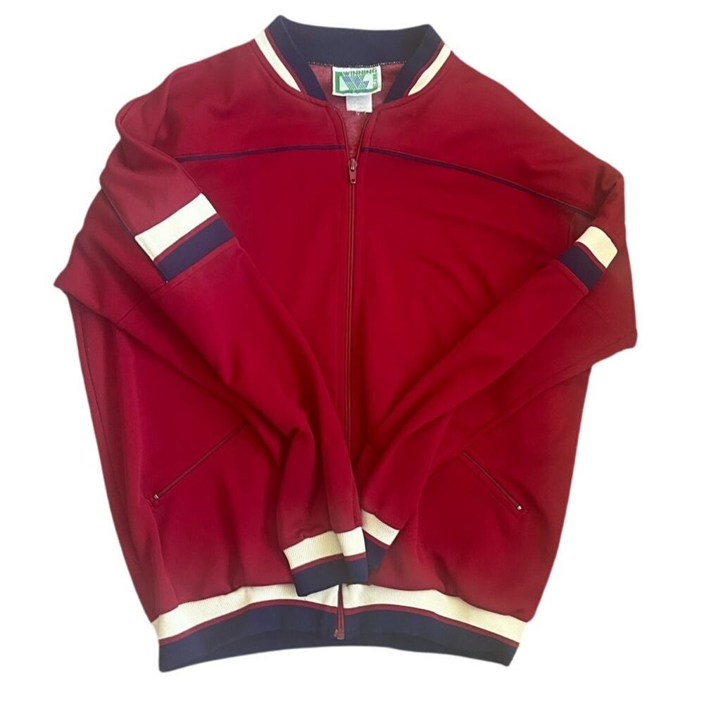 Vintage Winning Ways Men's Zip-Up Track Jacket Red White Size L